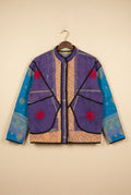 Bijji reversible kantha jacket — front view, hand-embroidered onto upcycled vintage fabric