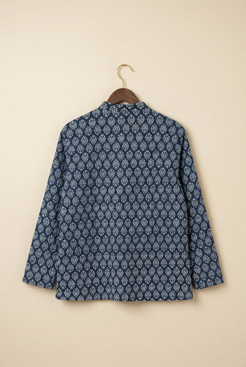 Chhipa reversible jacket — back of blue hand block-printed Indian cotton side